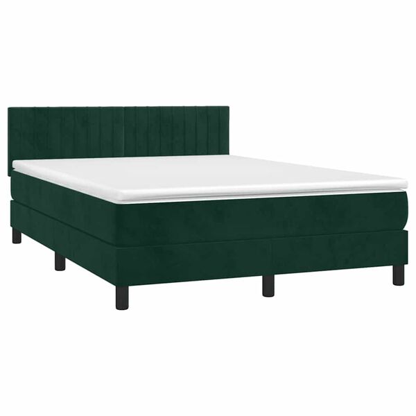 vidaXL Cama box spring con colch&oacute;n terciopelo verde oscuro 140x190 cm