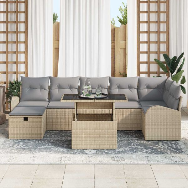 vidaXL Conjunto de sof&aacute; de jard&iacute;n con coj&iacute;n 8 pcs Beige Polirat&aacute;n