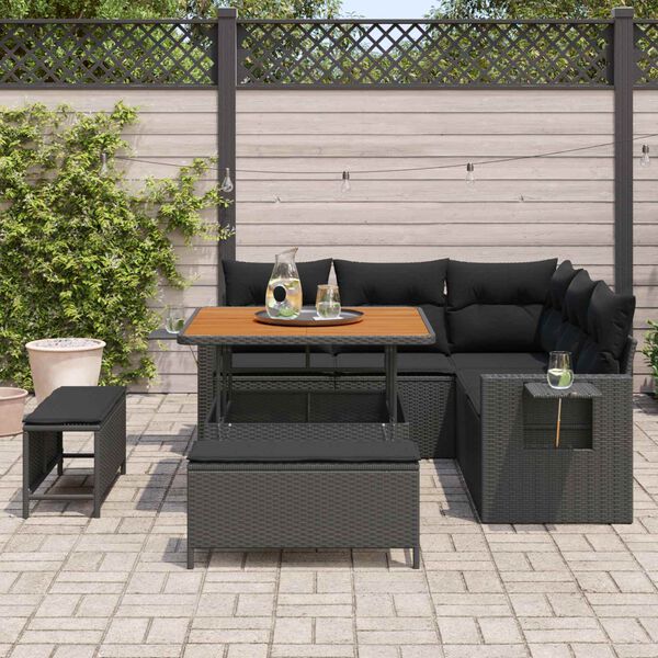 vidaXL Conjunto de sof&aacute; de jard&iacute;n 8 pcs Negro rat&aacute;n sint&eacute;tico
