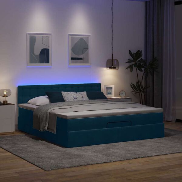 vidaXL Estructura de cama otomana colch&oacute;n azul oscuro 180x200 cm