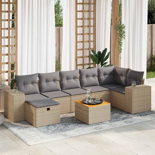 vidaXL Set de sof&aacute;s de jard&iacute;n y cojines 8 piezas rat&aacute;n sint&eacute;tico beige