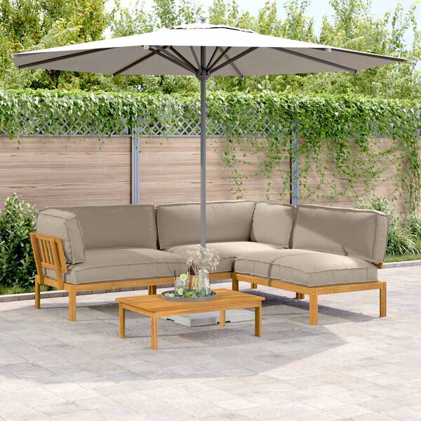 vidaXL Juego de Sof&aacute; con coj&iacute;n 4 pcs Taup&eacute; Madera de Acacia S&oacute;lida