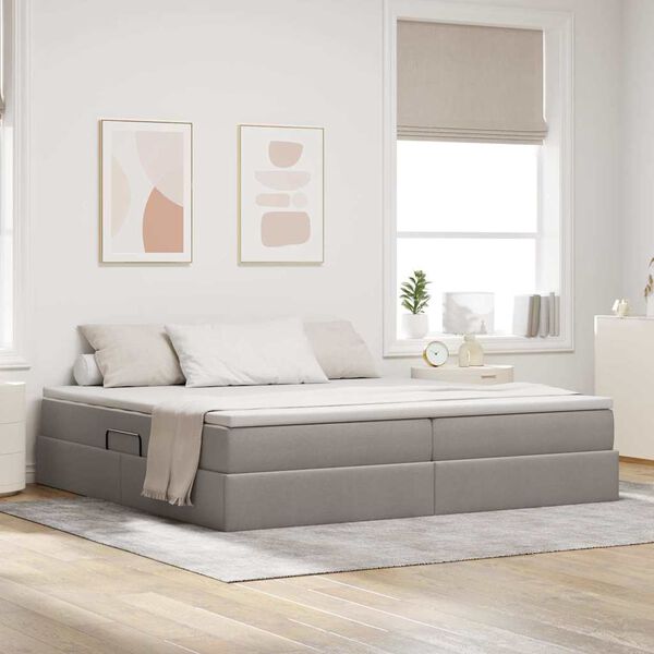 vidaXL Cama con almacenamiento y colch&oacute;n Taup&eacute; 200 x 200 cm Poli&eacute;ster