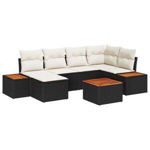 vidaXL Conjunto de sof&aacute;s de jard&iacute;n 7 pcs Negro y crema Rat&aacute;n sint&eacute;tico