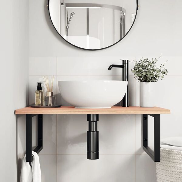 vidaXL Estante de lavabo de pared de acero y madera maciza de roble