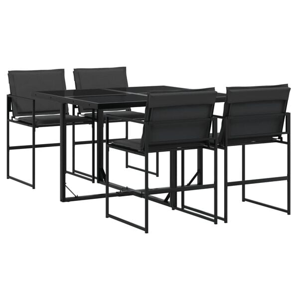 vidaXL Juego de comedor de jardín 5 pzas con cojines textileno negro