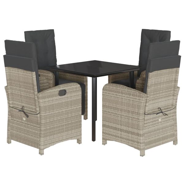 vidaXL Set comedor de jard&iacute;n 5 pzas cojines rat&aacute;n sint&eacute;tico gris claro