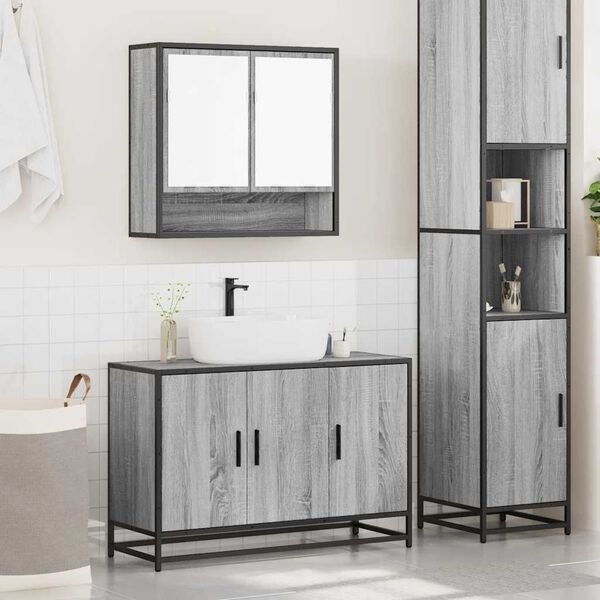vidaXL Set de muebles de baño 2 pzas madera contrachapada gris sonoma