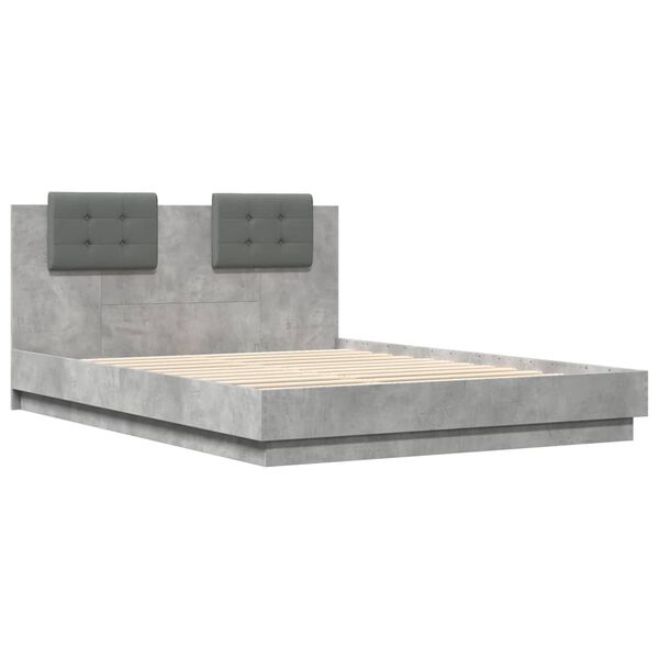 vidaXL Cama con cabecero madera de ingenier&iacute;a gris hormig&oacute;n 140x200 cm