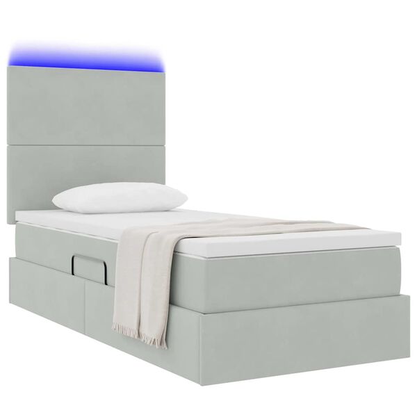vidaXL Cama con almacenamiento y LED Gris Claro 90 x 200 cm Terciopelo