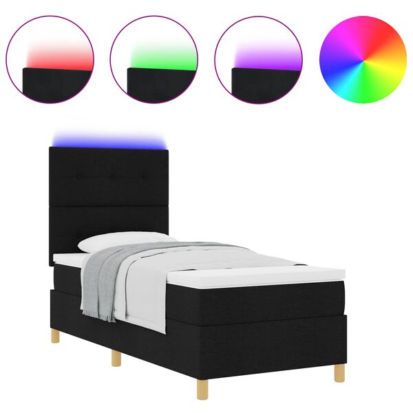 vidaXL Cama Box Spring LED con colch&oacute;n Negro 80 x 200 cm tela