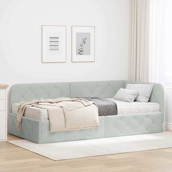 vidaXL Estructura de cama en esquina Gris Claro 90 x 200 cm Terciopelo