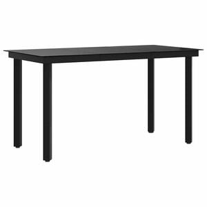 vidaXL Mesa de comedor de jard&iacute;n acero y vidrio negra 140x70x74 cm