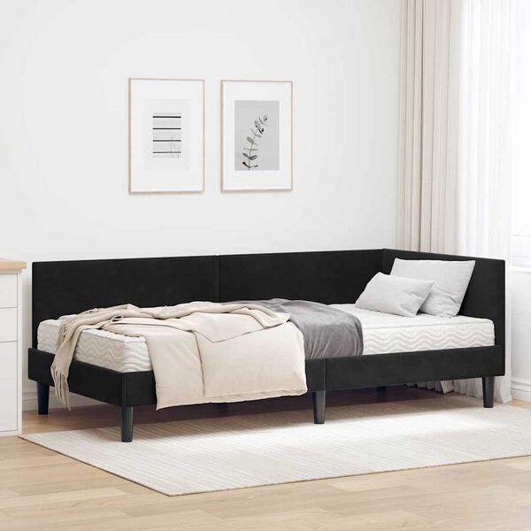 vidaXL Estructura de Cama Esquina con Colch&oacute;n 2 pcs Negro Terciopelo