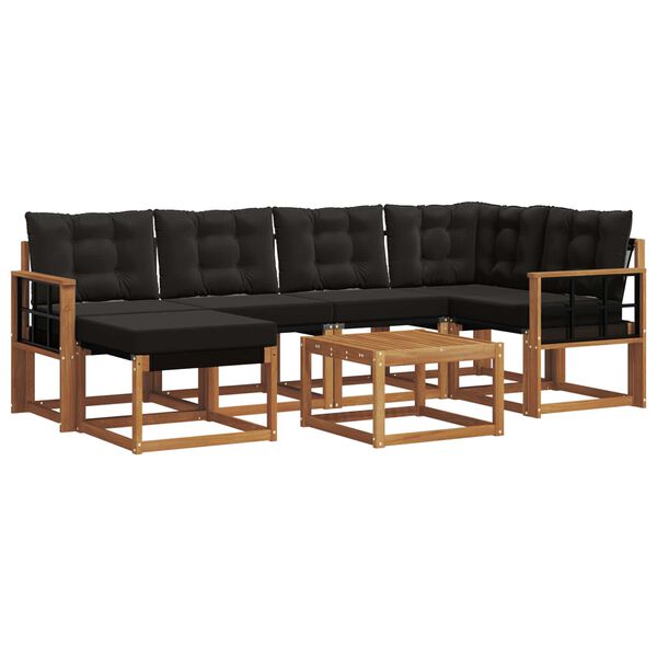 vidaXL Conjunto de sof&aacute;s de exterior con coj&iacute;n 7 pcs Natural y negro