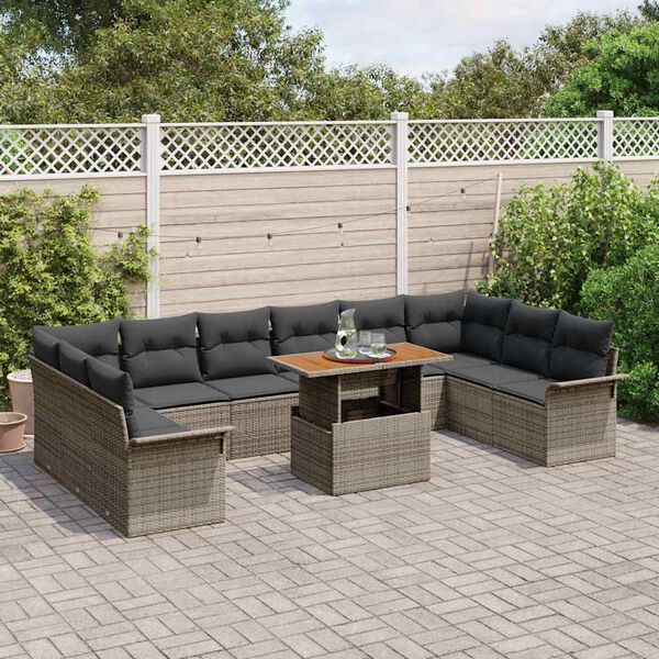vidaXL Conjunto de sof&aacute; de jard&iacute;n 11 pcs Gris Polirat&aacute;n