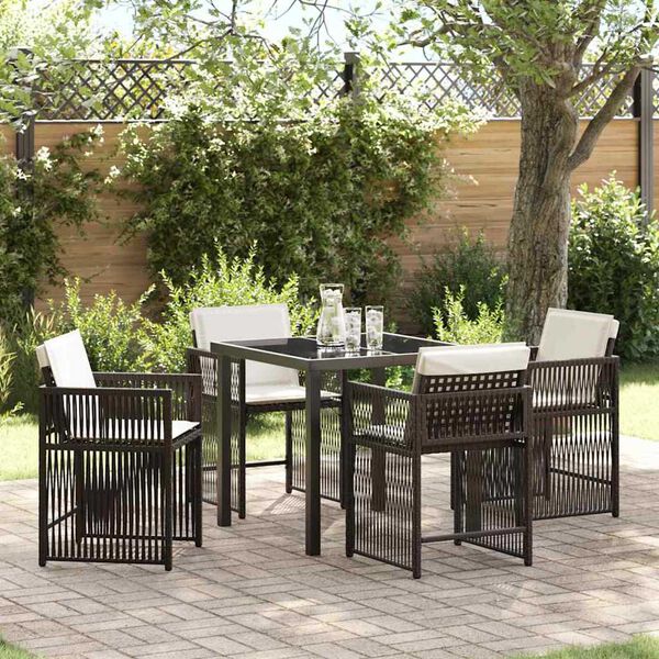 vidaXL Conjunto de Comedor de Jard&iacute;n 5 pcs Marr&oacute;n rat&aacute;n sint&eacute;tico
