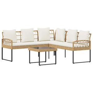 vidaXL Conjunto de sof&aacute;s de jard&iacute;n con coj&iacute;n 2 pcs Natural
