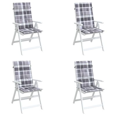 vidaXL Cojín silla jardín respaldo alto 4 uds cuadros gris 120x50x3 cm