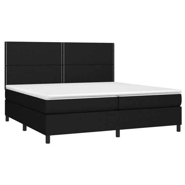 vidaXL Cama box spring colch&oacute;n y luces LED tela negro 200x200 cm
