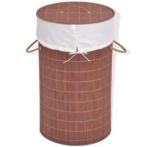 vidaXL Cesto de la ropa de bamb&uacute; redondo marr&oacute;n