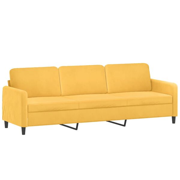 vidaXL Sof&aacute; 3 plazas almohadas cojines terciopelo amarillo claro 210cm