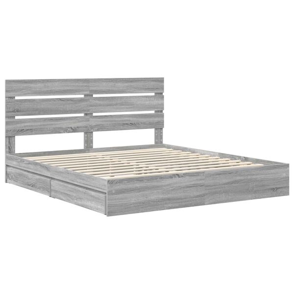 vidaXL Cama con almacenamiento con cabecera Gris Sonoma 200 x 200 cm