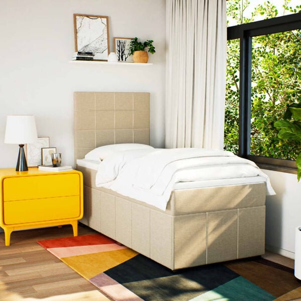 vidaXL Cama box spring con colch&oacute;n tela color crema 80x200 cm