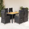 vidaXL Set de comedor de jard&iacute;n 7 pzas y cojines rat&aacute;n sint&eacute;tico negro