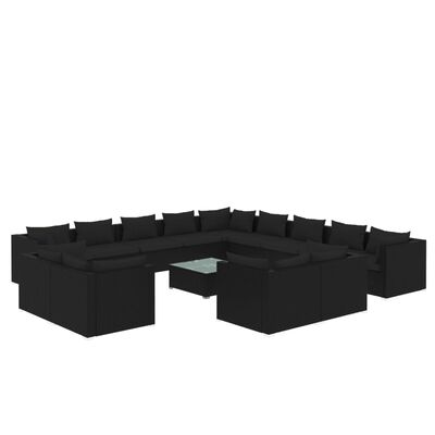 vidaXL Set de muebles de jardín 14 pzas cojines ratán sintético negro