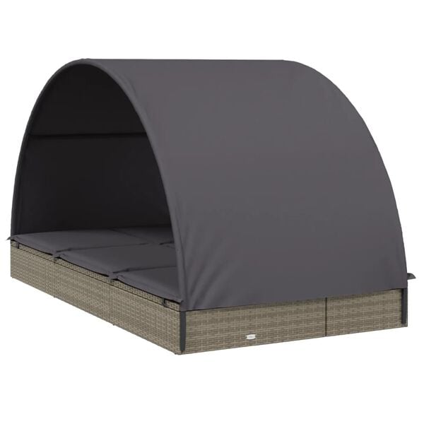 vidaXL Tumbona 2 personas toldo redondo rat&aacute;n PE gris 211x112x140 cm