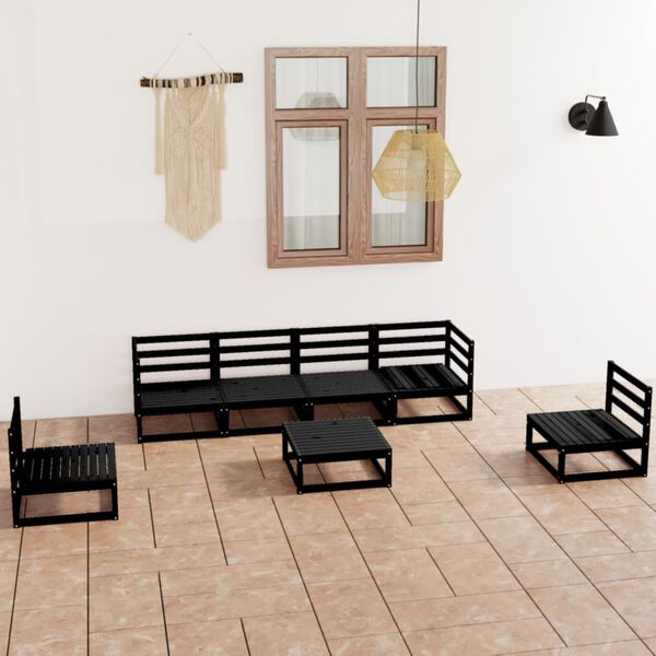 vidaXL Juego de muebles de jard&iacute;n 7 piezas negro madera maciza de pino