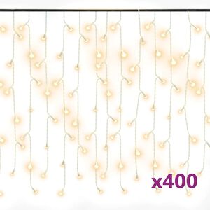 vidaXL Cortina luces car&aacute;mbano 10m 400 LED blanco c&aacute;lido 8 funciones