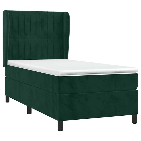 vidaXL Cama box spring con colch&oacute;n terciopelo verde oscuro 80x200 cm