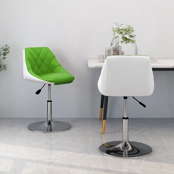 vidaXL Sillas comedor giratorias 2 unidades cuero sint&eacute;tico verde y blanco