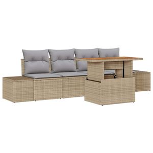 vidaXL Conjunto de sof&aacute; de jard&iacute;n 5 pcs Beige Polirat&aacute;n