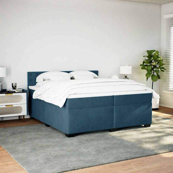 vidaXL Cama box spring con colch&oacute;n terciopelo azul 200x200 cm