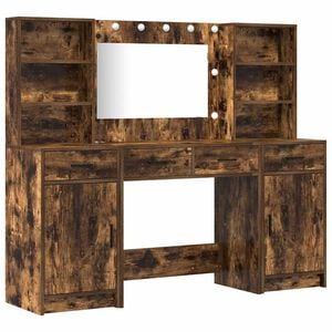 vidaXL Conjunto de mesa de vestidor con LED 3 uds. Roble ahumado