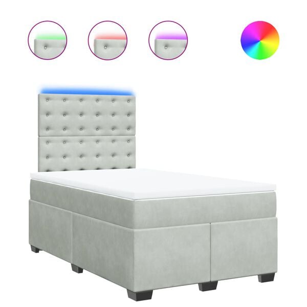 vidaXL Cama box spring con colch&oacute;n terciopelo gris claro 120x200 cm