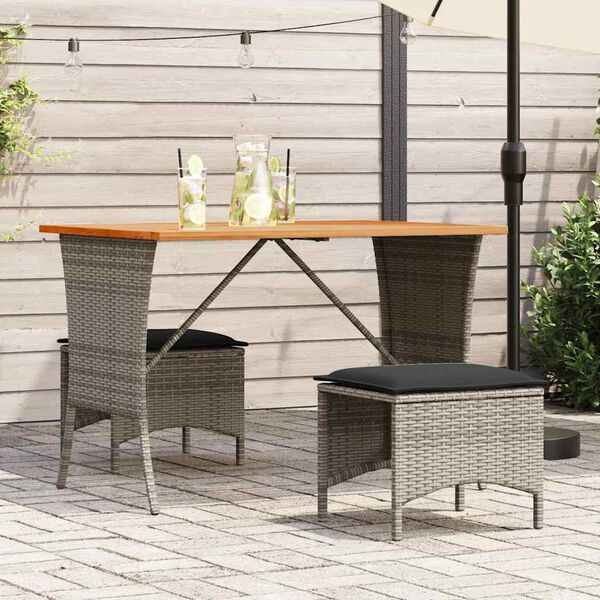 vidaXL Mesa de jardín superficie de madera ratán PE gris 105x75x72 cm