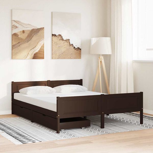 vidaXL Estructura cama 2 cajones madera pino marr&oacute;n oscuro 140x200 cm