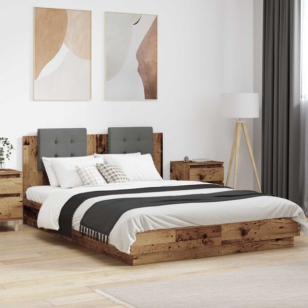 vidaXL Estructura de cama con cabecero Madera envejecida 160 x 200 cm