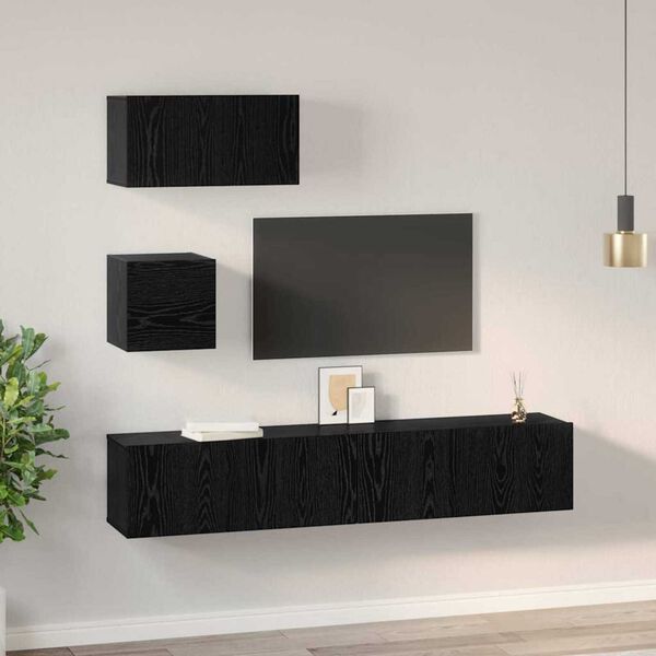 vidaXL Conjunto de mueble de TV 4 pcs Roble Negro Madera de ingeniería