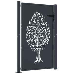 vidaXL Puerta de jard&iacute;n acero gris antracita dise&ntilde;o &aacute;rbol 100x125 cm