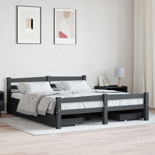 vidaXL Estructura de cama con 4 cajones pino gris oscuro 160x200 cm