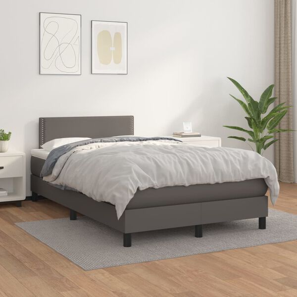 vidaXL Cama box spring con colch&oacute;n cuero sint&eacute;tico gris 120x200 cm