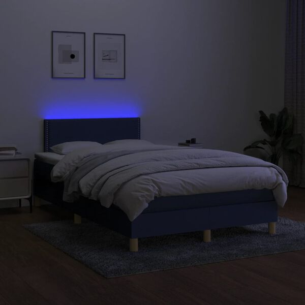 vidaXL Cama box spring con colch&oacute;n y luces LED tela azul 120x190 cm