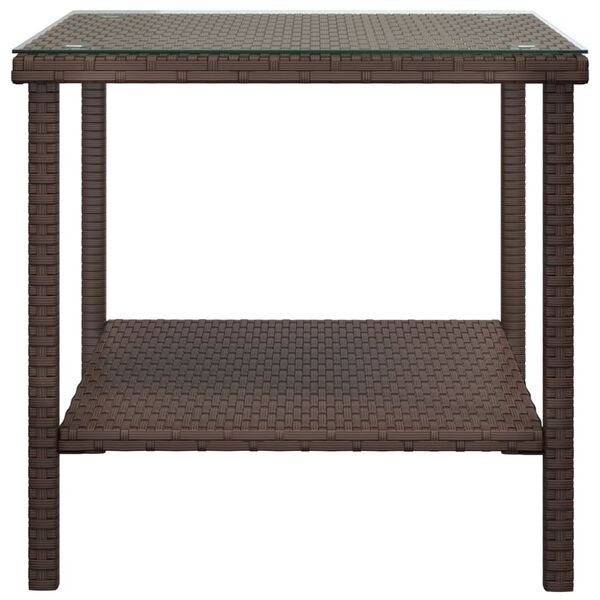 vidaXL Mesa auxiliar vidrio templado rat&aacute;n sint&eacute;tico marr&oacute;n 45x45x45cm