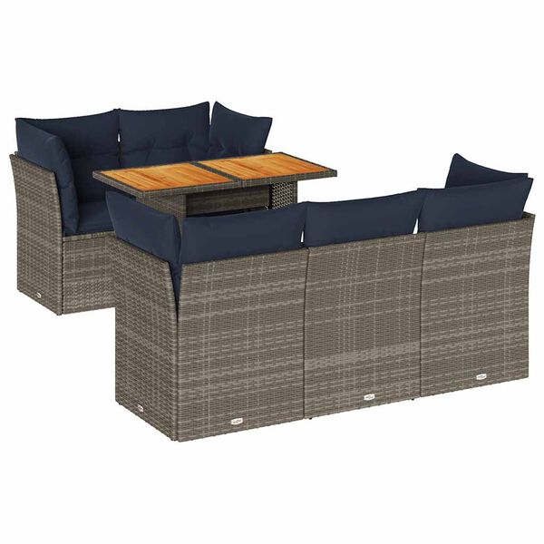 vidaXL Set de muebles de jard&iacute;n 6 pzas y cojines rat&aacute;n sint&eacute;tico gris