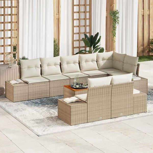 vidaXL Conjunto de sofá de jardín 9 pcs Beige y blanco